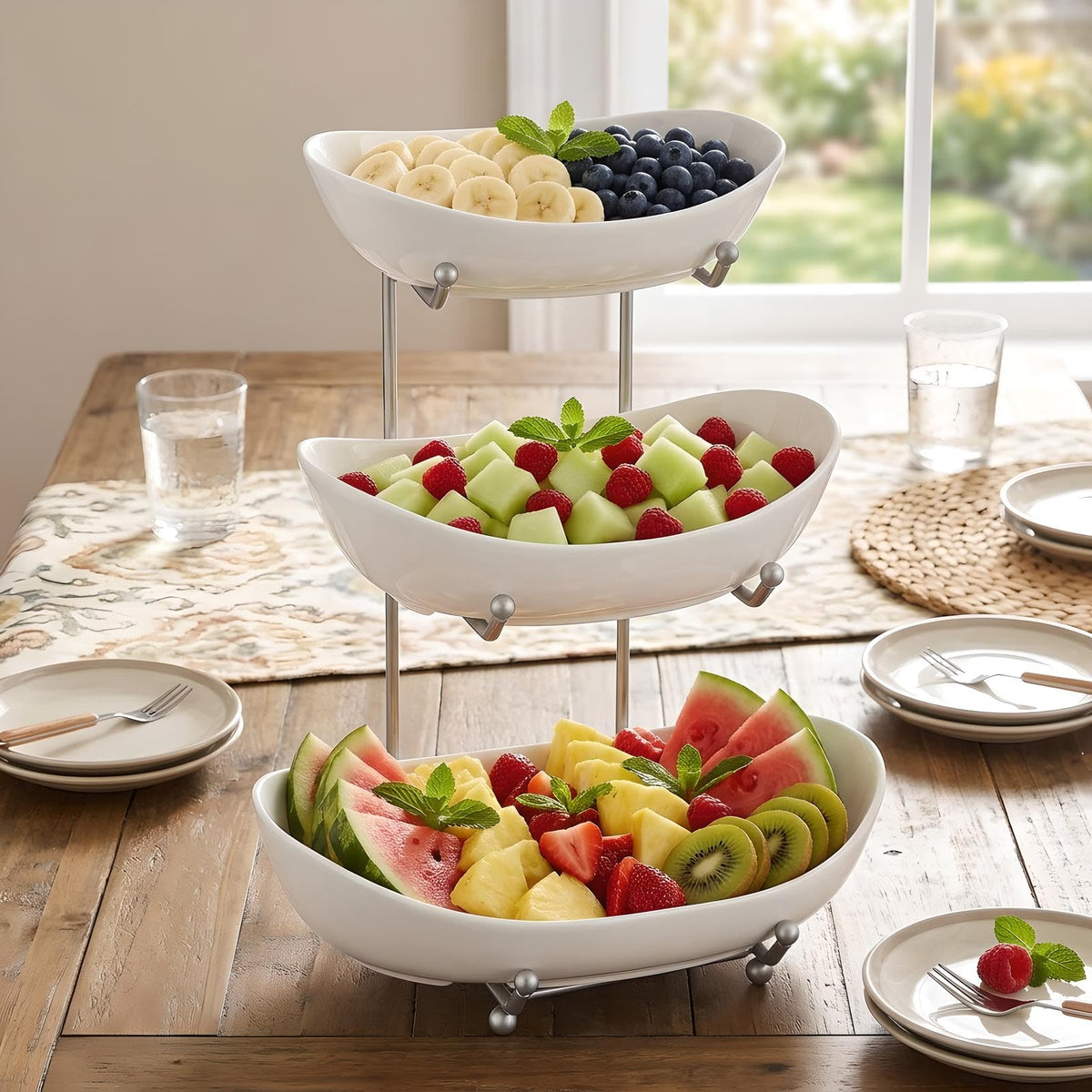 3 Tier Ceramic Fruit Basket with Holder Y2731
