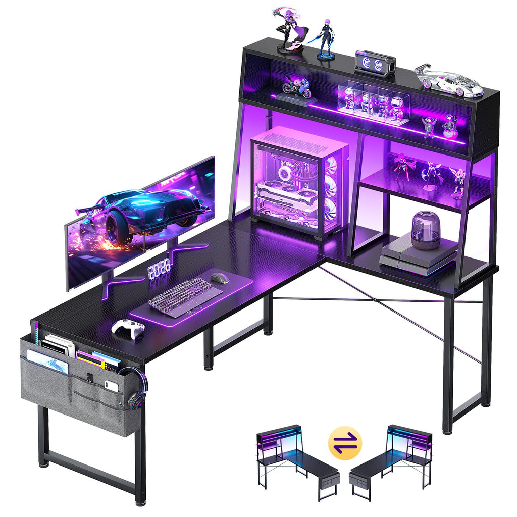 51 Inch L Shaped Gaming Desk with Display Shelves P663