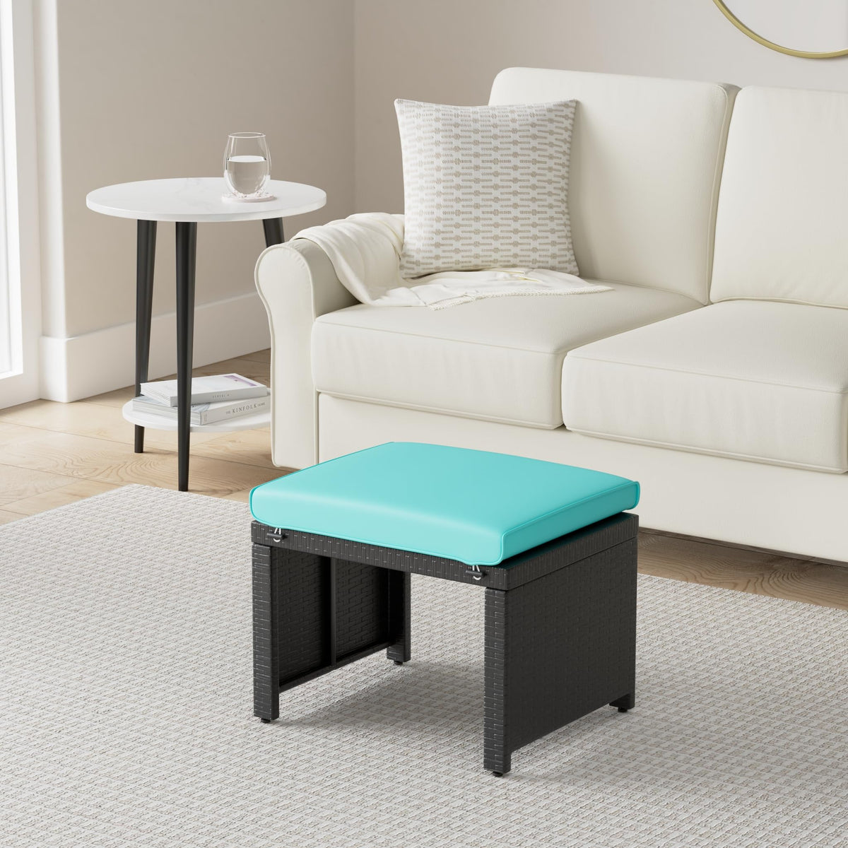 Set of 2 Wicker Ottomans with Removable Cushions V782