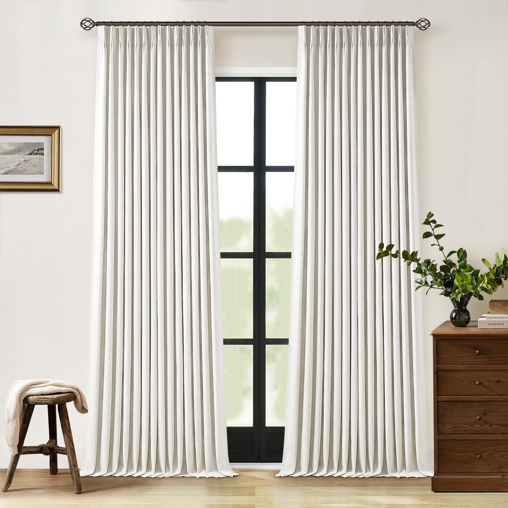 90 Inch Pinch Pleated Linen 100% Blackout Curtains 2 Panels T69791