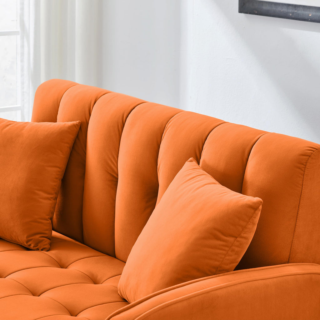 Orange Velvet Tufted Loveseat Sofa B4951