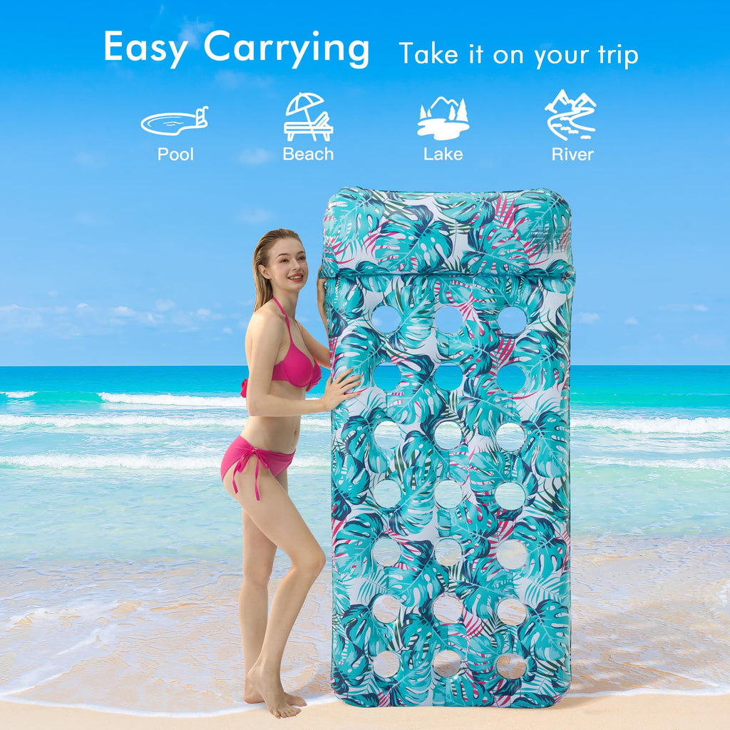 2 Pack Inflatable Pool Float Mat & 75" x 51" Tanning Pool Lounger Q2224