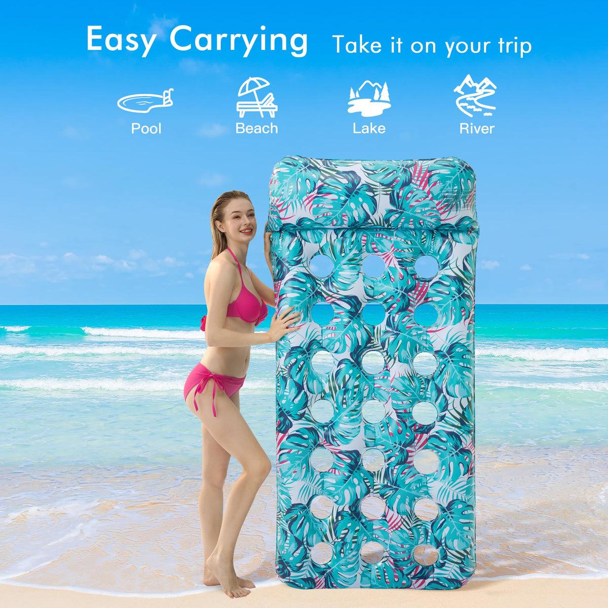 2 Pack Inflatable Pool Float Mat & 75" x 51" Tanning Pool Lounger Q2224