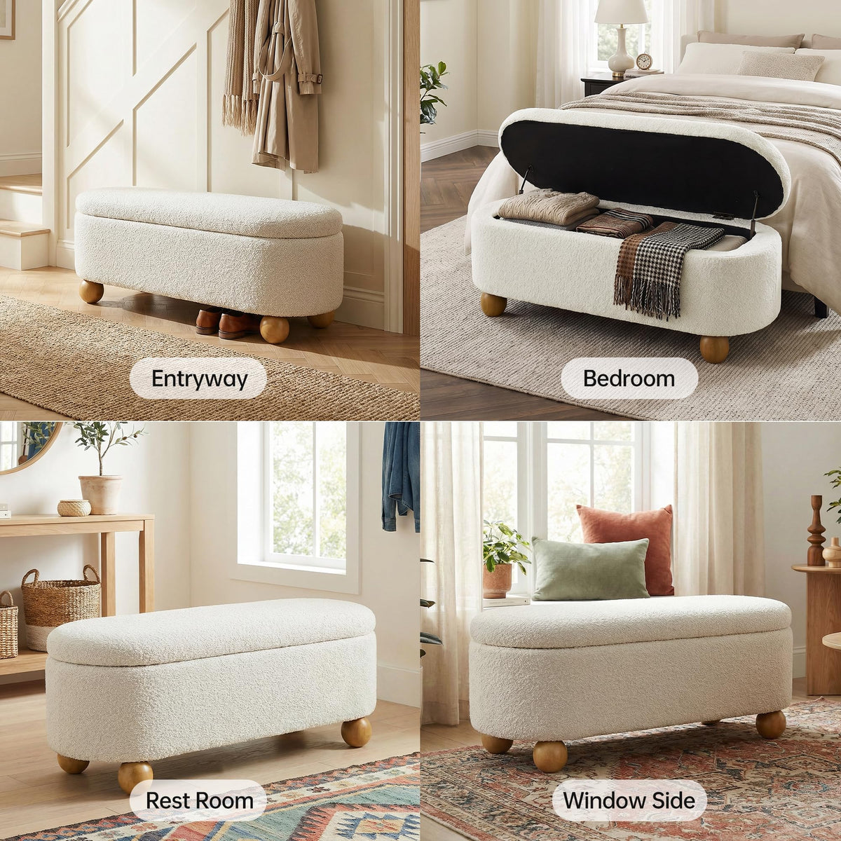 44.8" Beige Storage Ottoman Bench with Hinge J504