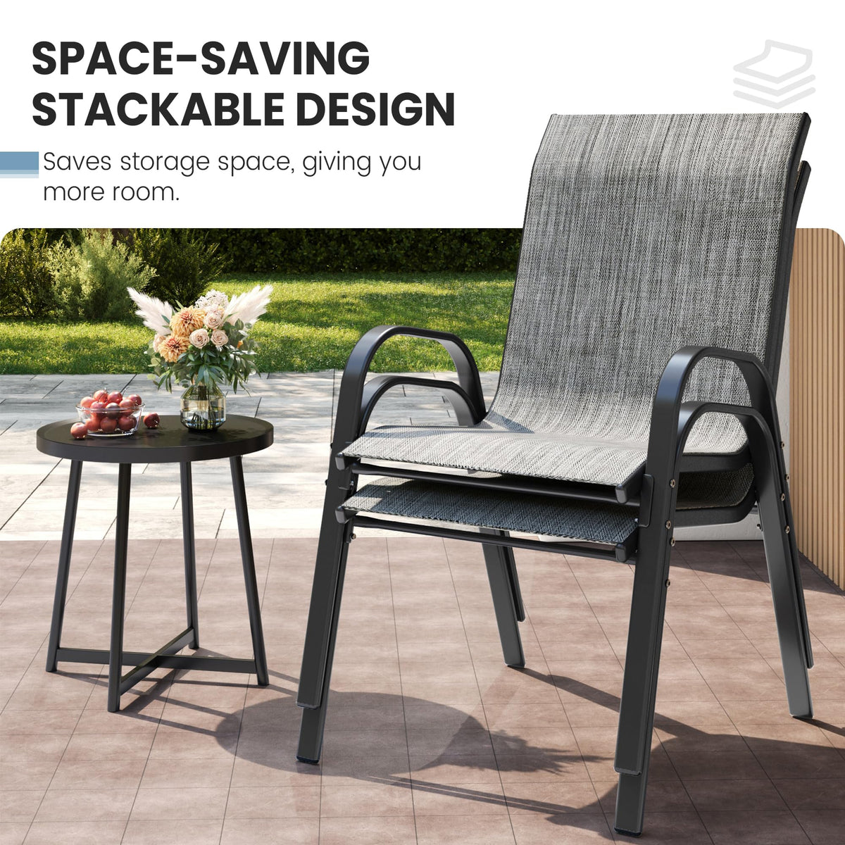 Light Gray Stacking Patio Dining Chairs Set of 8 Z1024
