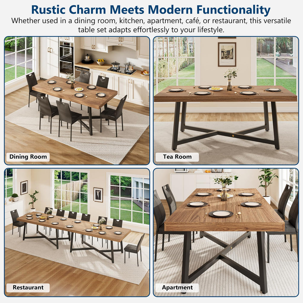 7 Pcs 71 inch Farmhouse Dining Table with Chairs Set for 6 Walnut A368334