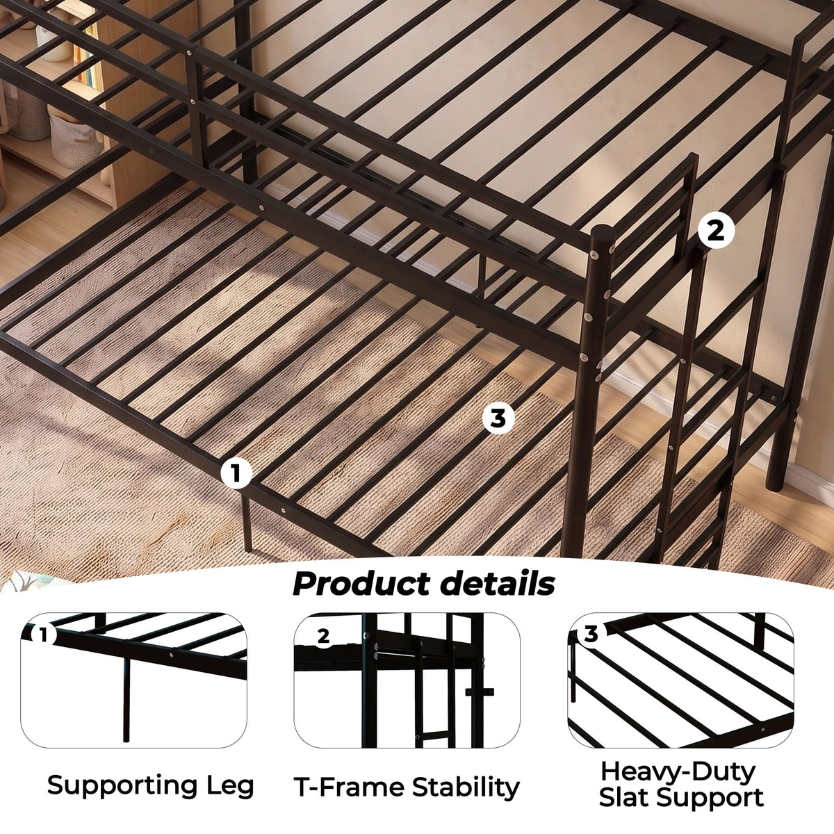 Twin Over Twin Bunk Bed with Ladder, Black N201247