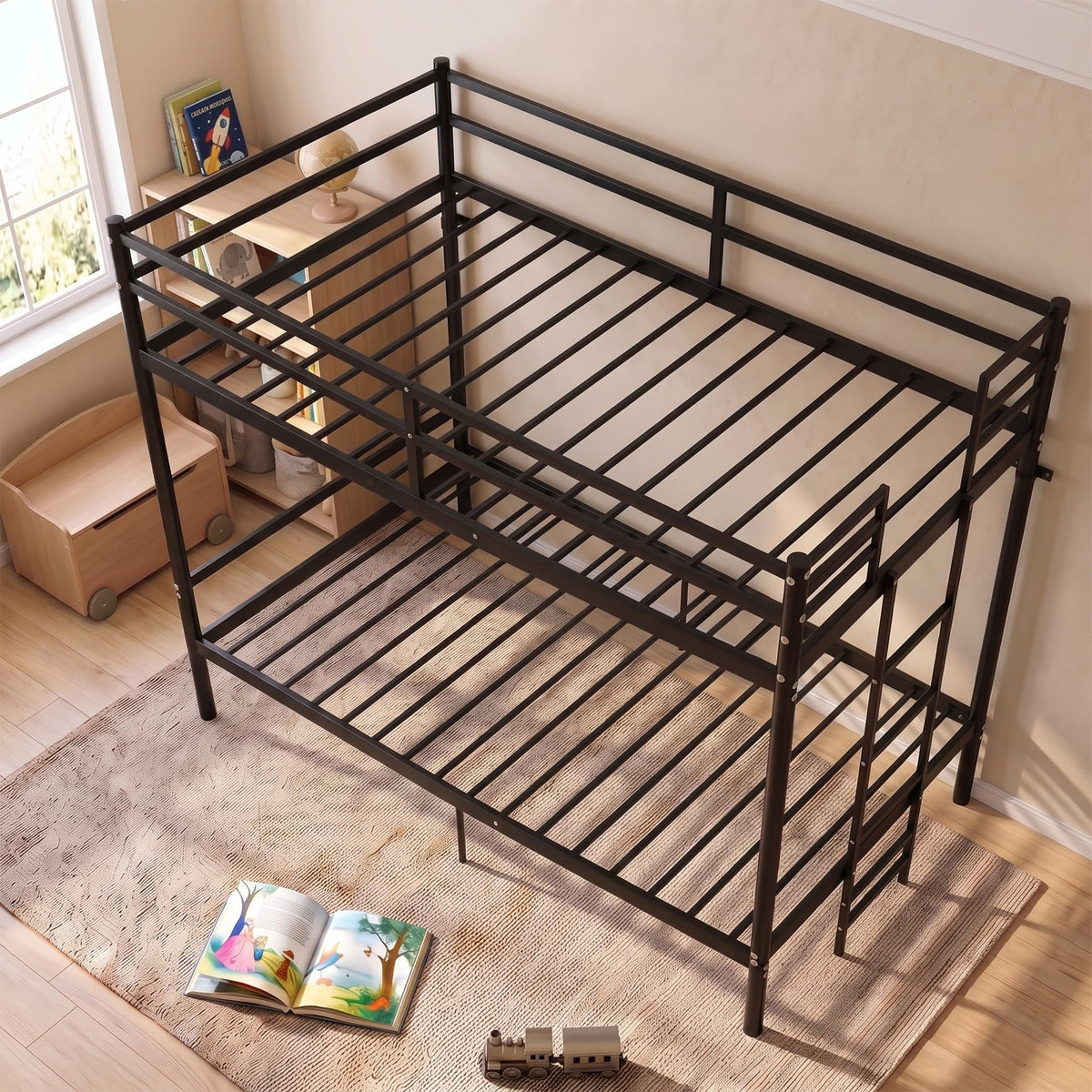 Twin Over Twin Bunk Bed with Ladder, Black N201247