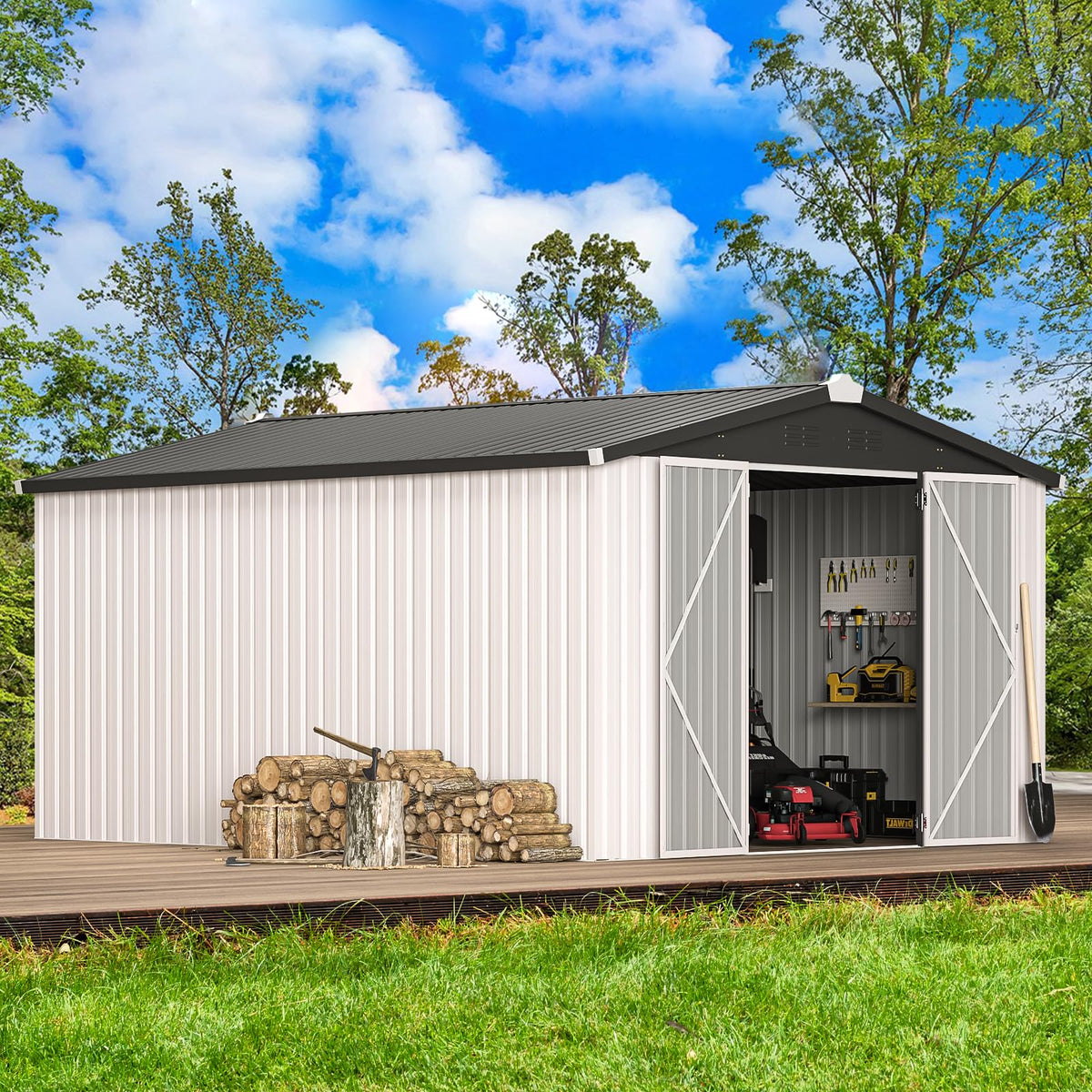 10x14 White Metal Outdoor Storage Shed Q160361
