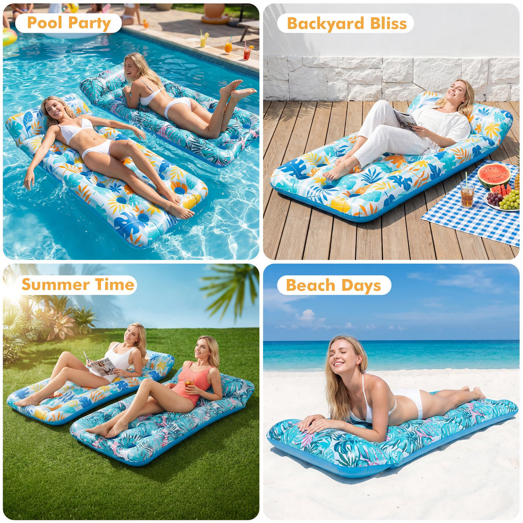 2 Pack Inflatable Pool Float Mat & 75" x 51" Tanning Pool Lounger Q2224