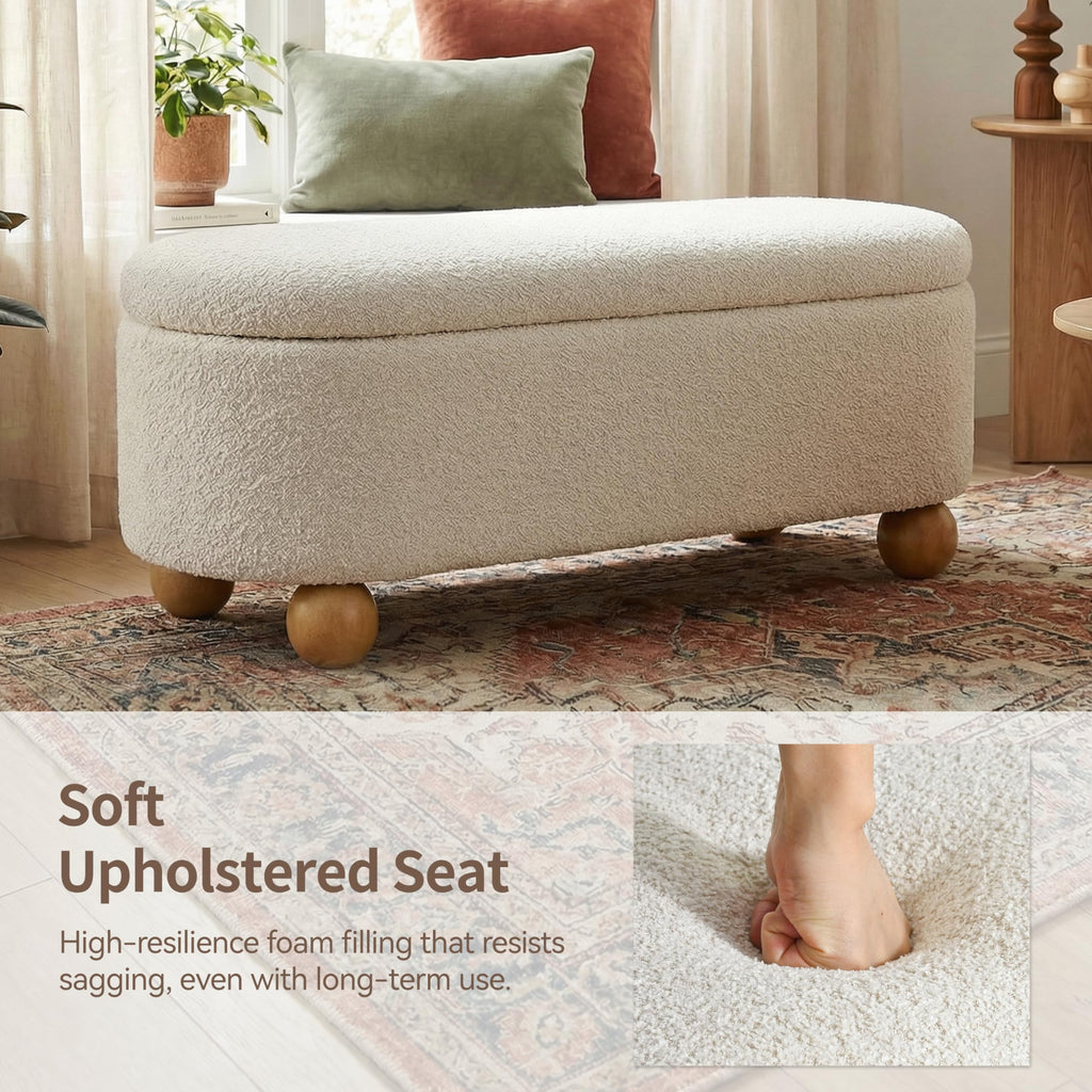 44.8" Beige Storage Ottoman Bench with Hinge J504
