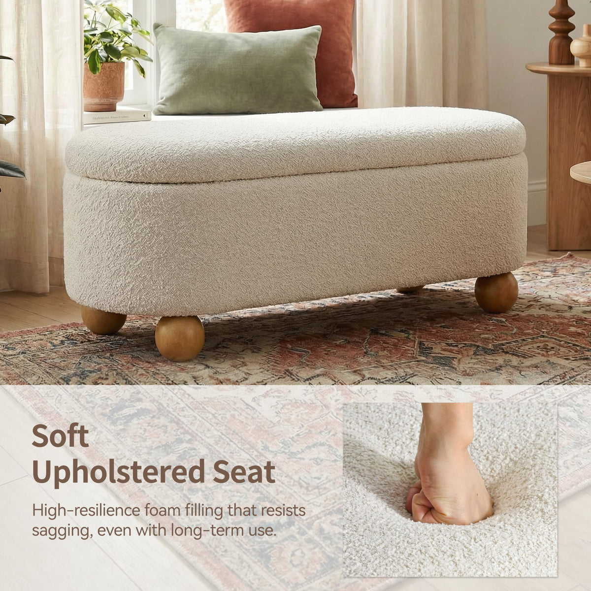 44.8" Beige Storage Ottoman Bench with Hinge J504