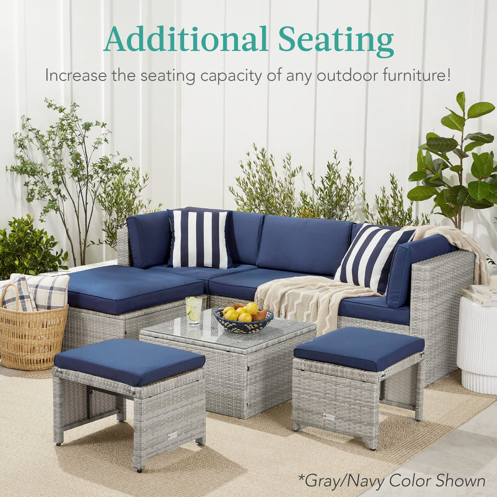 Set of 2 Wicker Ottomans with Removable Cushions V782