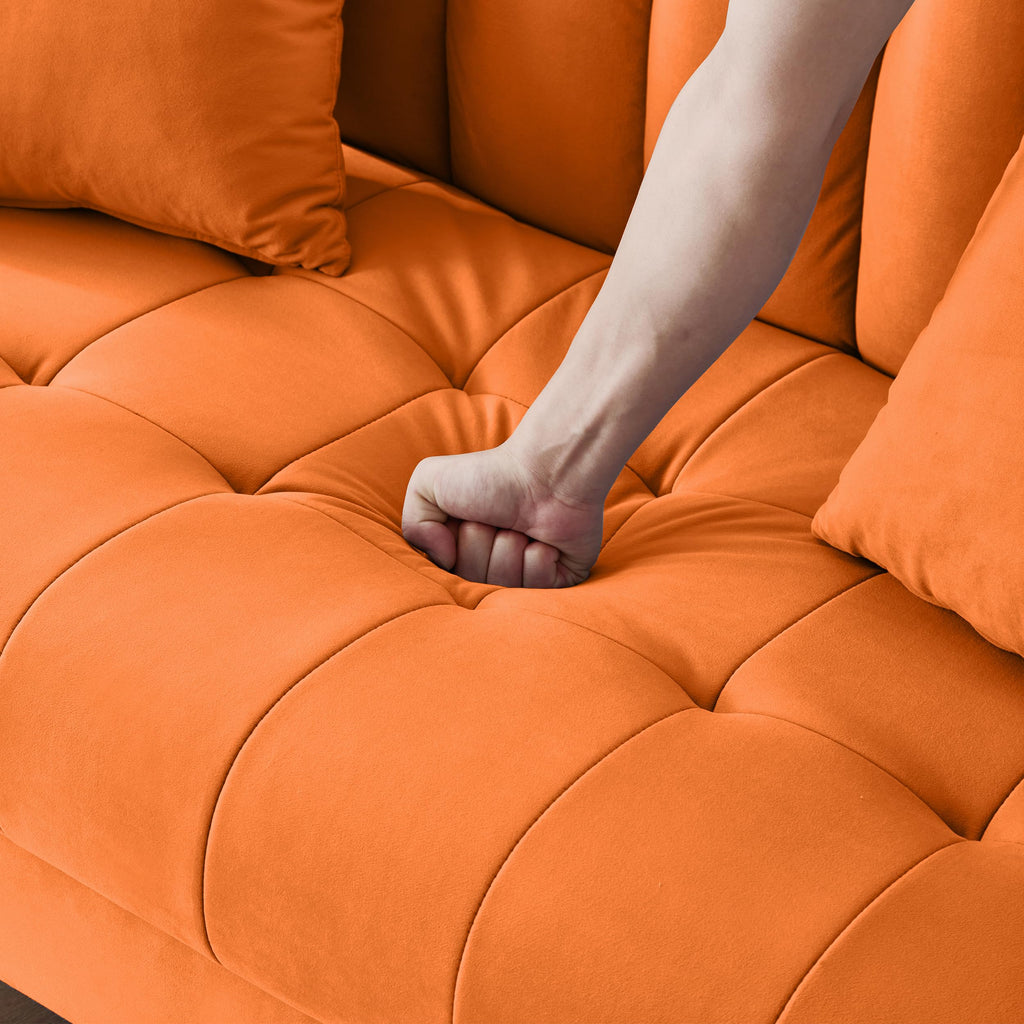 Orange Velvet Tufted Loveseat Sofa B4951