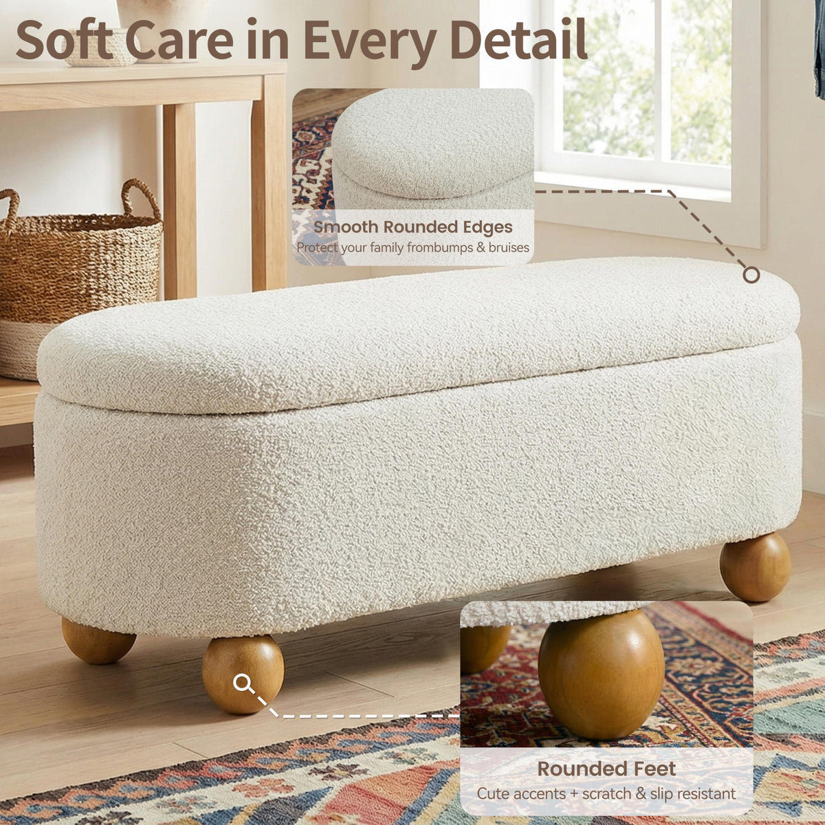 44.8" Beige Storage Ottoman Bench with Hinge J504