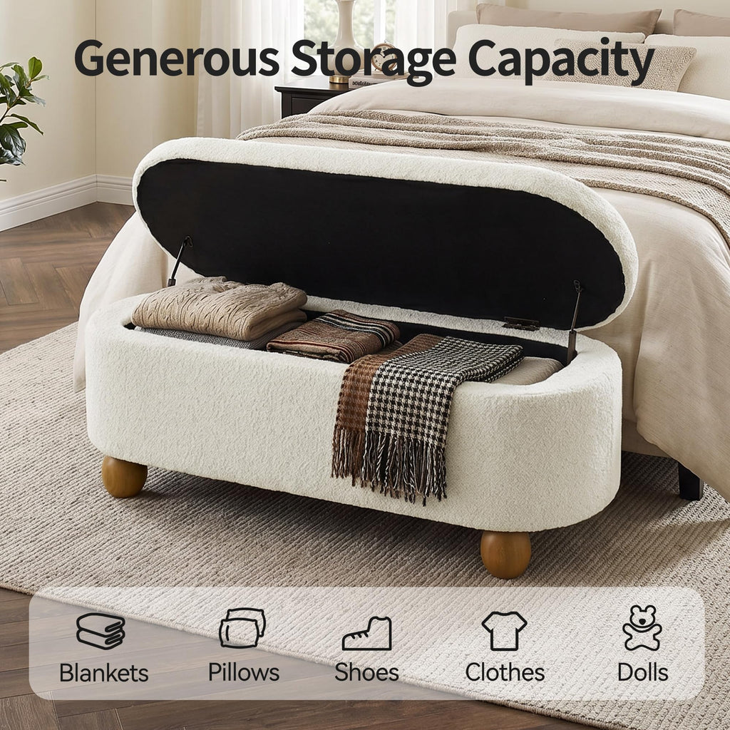 44.8" Beige Storage Ottoman Bench with Hinge J504