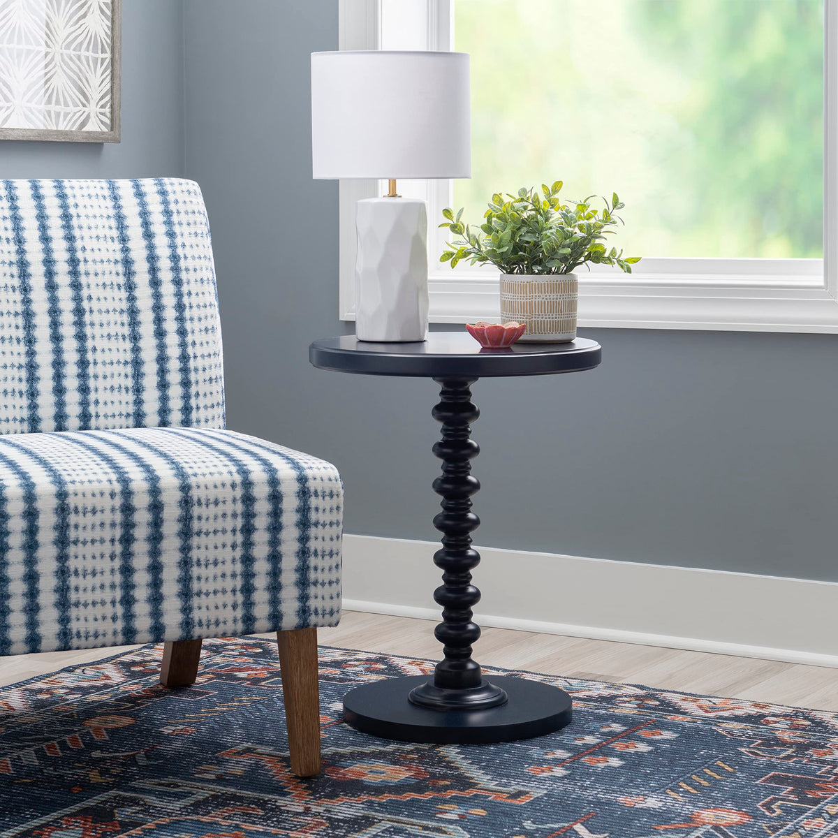 Round Navy Blue Pedestal Accent Table R66375