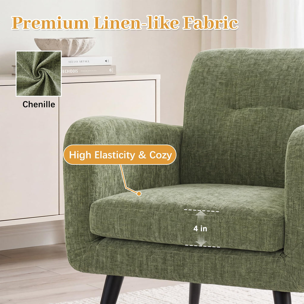Olive Green Chenille Upholstered Accent Chairs Set of 2 S96218