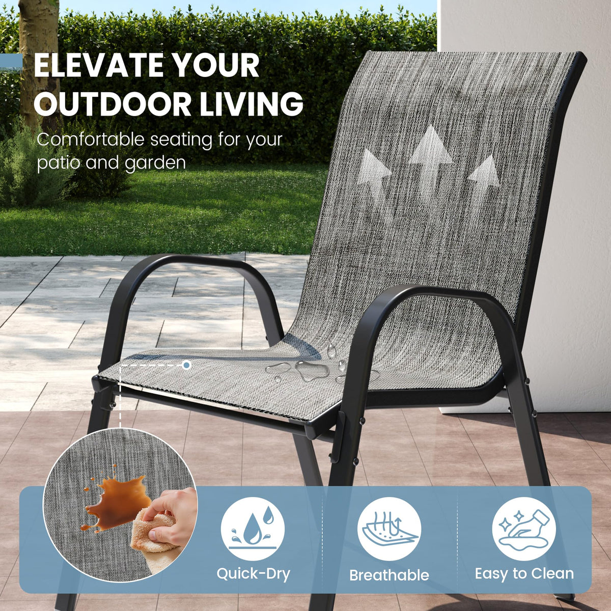 Light Gray Stacking Patio Dining Chairs Set of 8 Z1024