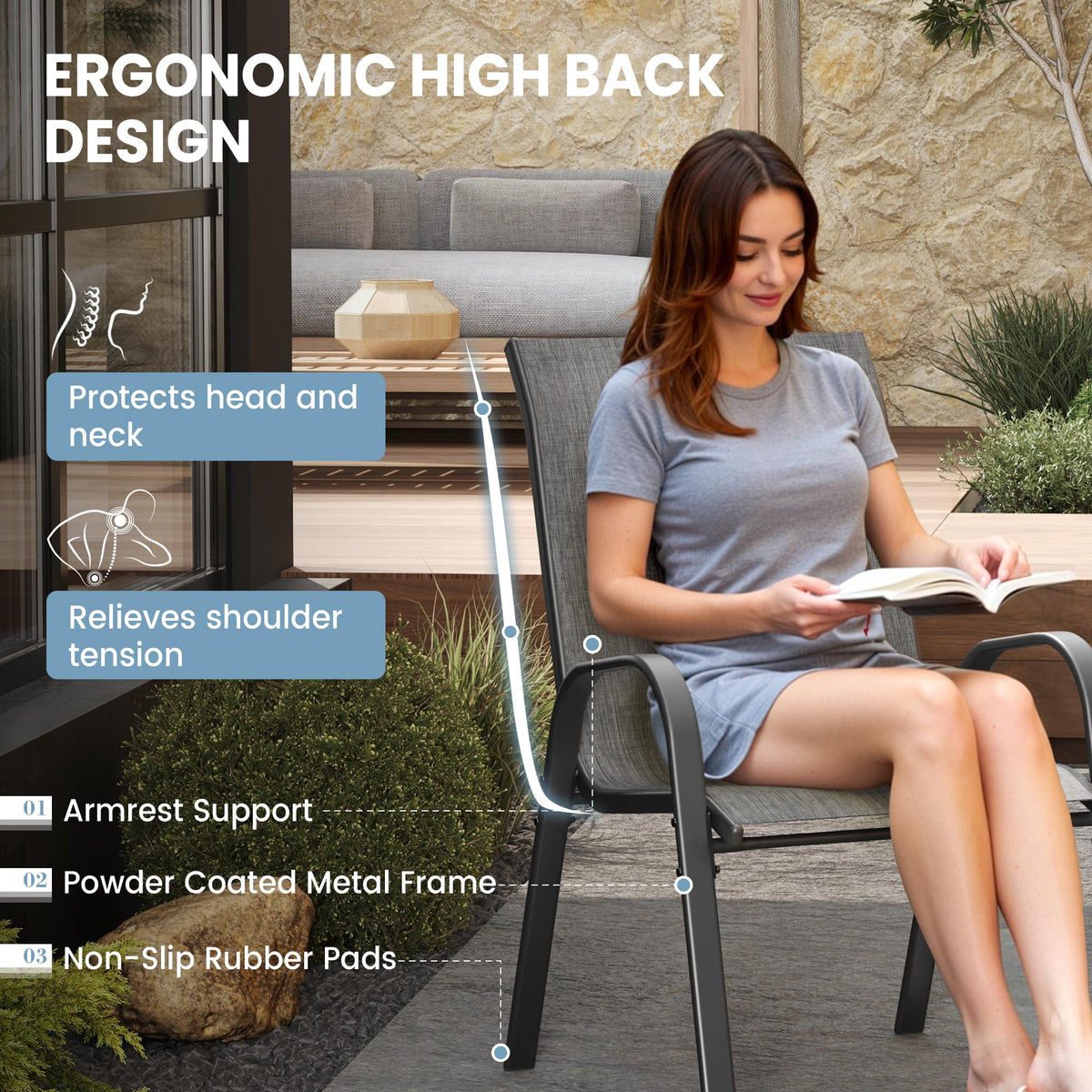 Light Gray Stacking Patio Dining Chairs Set of 8 Z1024