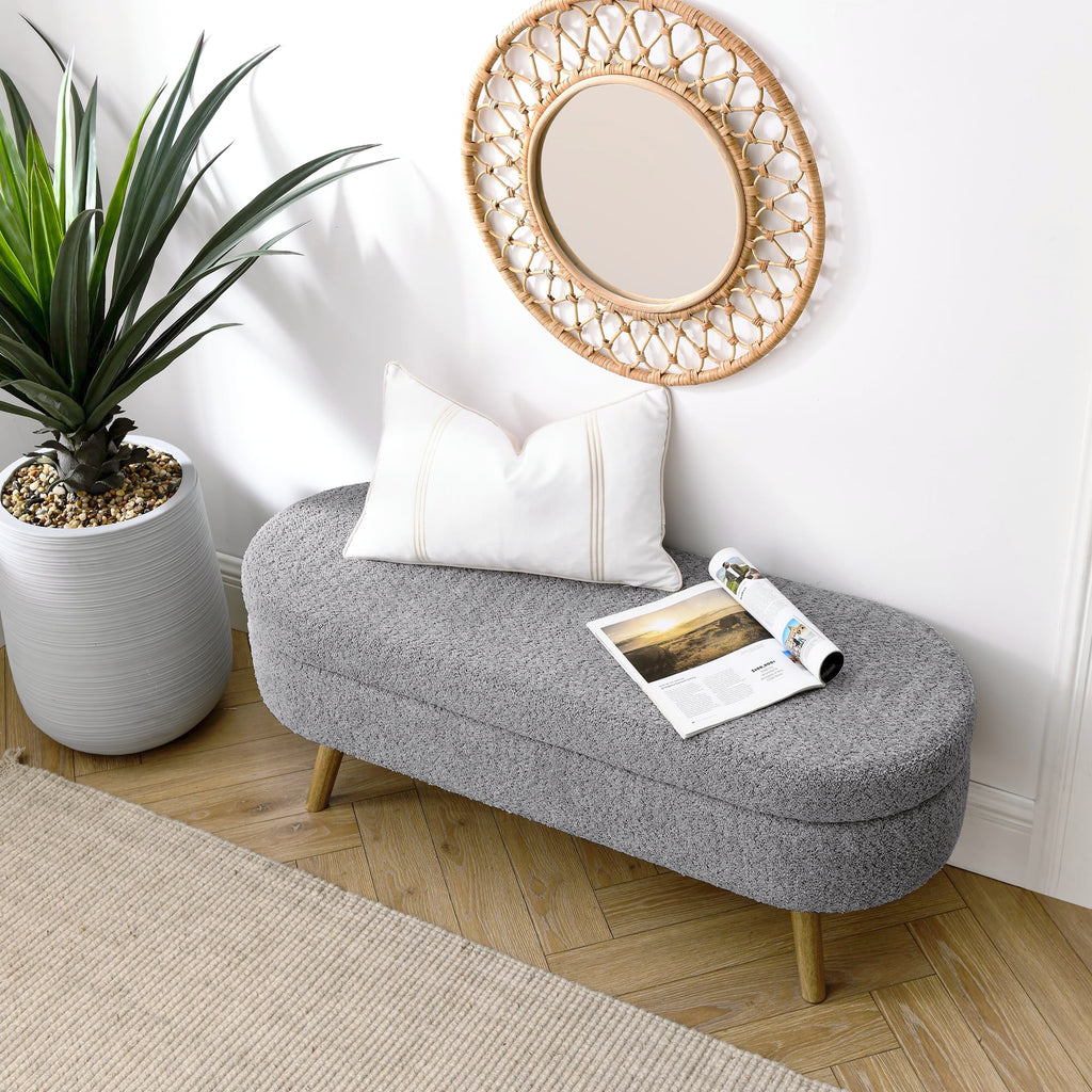 Oval Storage Bench with Rubber Wood Legs, Gray R8925