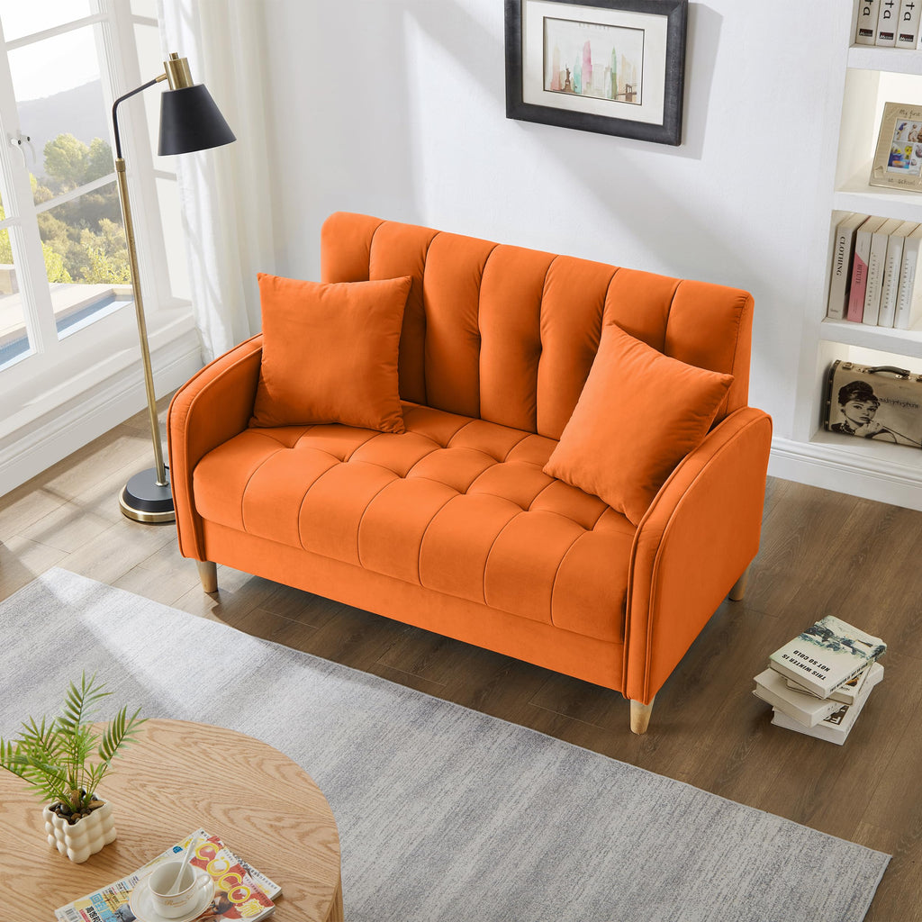 Orange Velvet Tufted Loveseat Sofa B4951