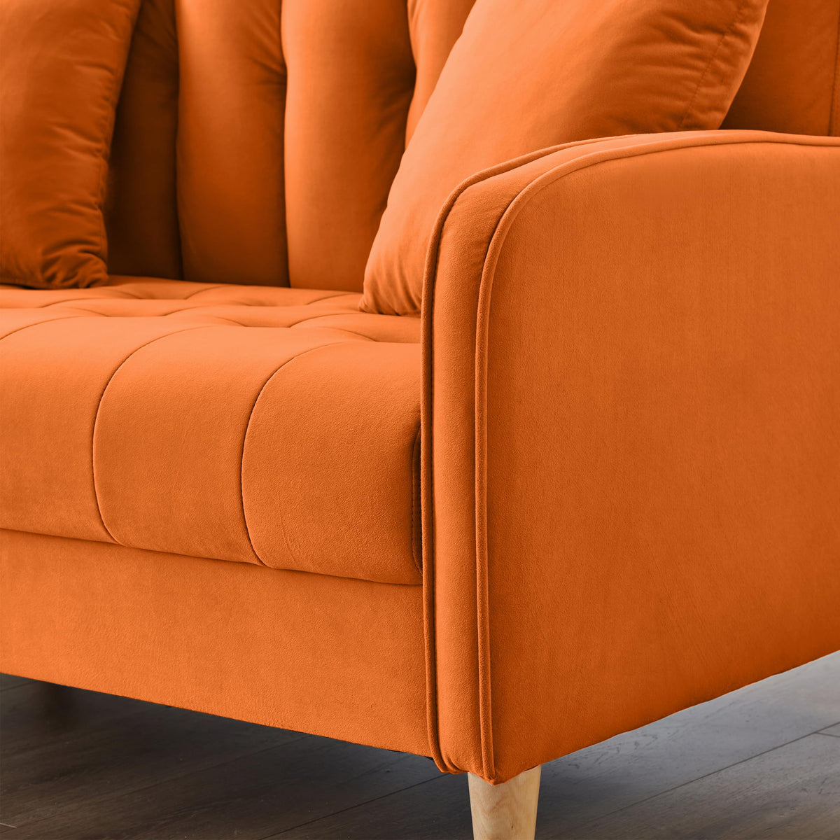 Orange Velvet Tufted Loveseat Sofa B4951