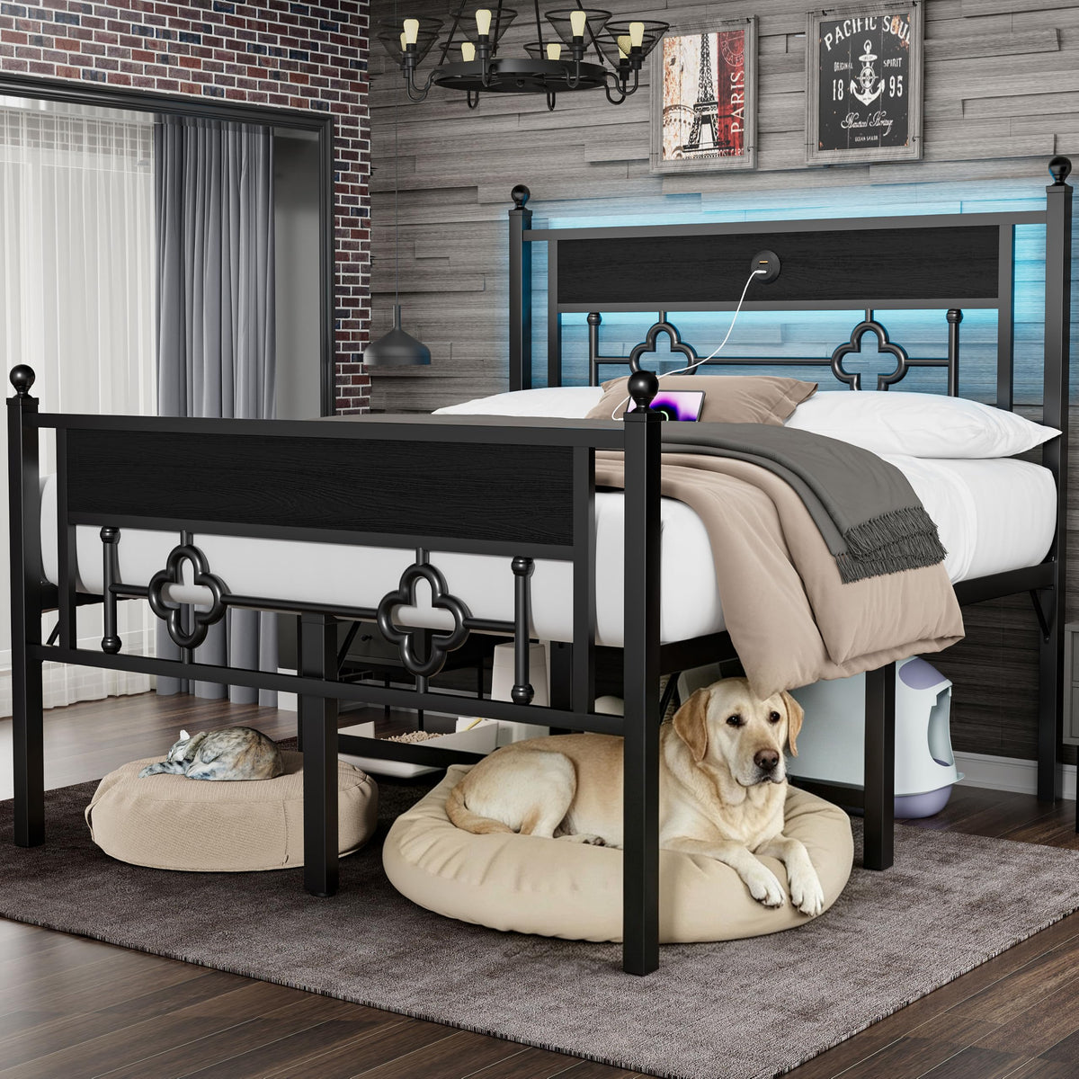 20 Inch Queen Size Bed Frame with Headboard & Footboard U422