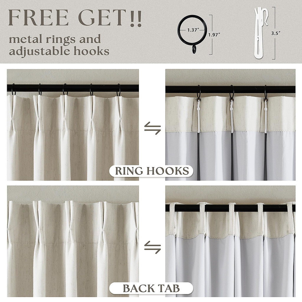 90 Inch Pinch Pleated Linen 100% Blackout Curtains 2 Panels T69791