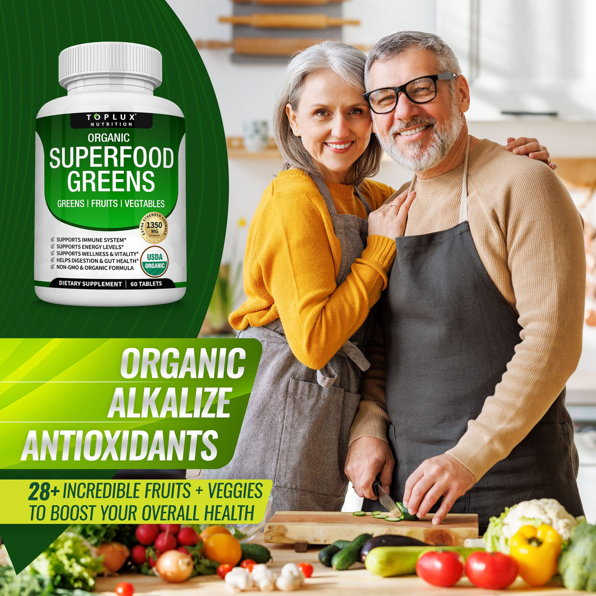 Organic Super Greens Capsules Superfood Supplement 60 Tablets N9868