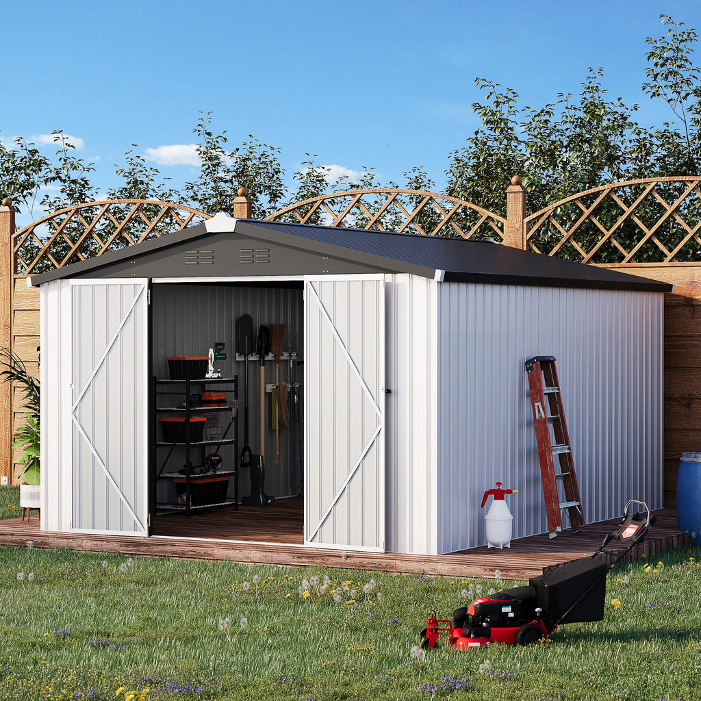10x14 White Metal Outdoor Storage Shed Q160361